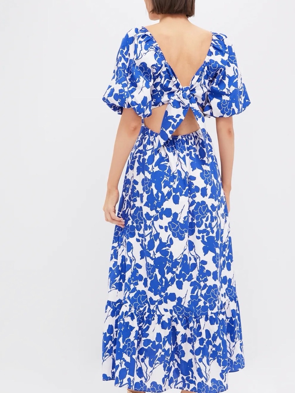 Blue Floral Puff-Sleeve Maxi Dress with Sweetheart Neckline - Picture 3 of 7